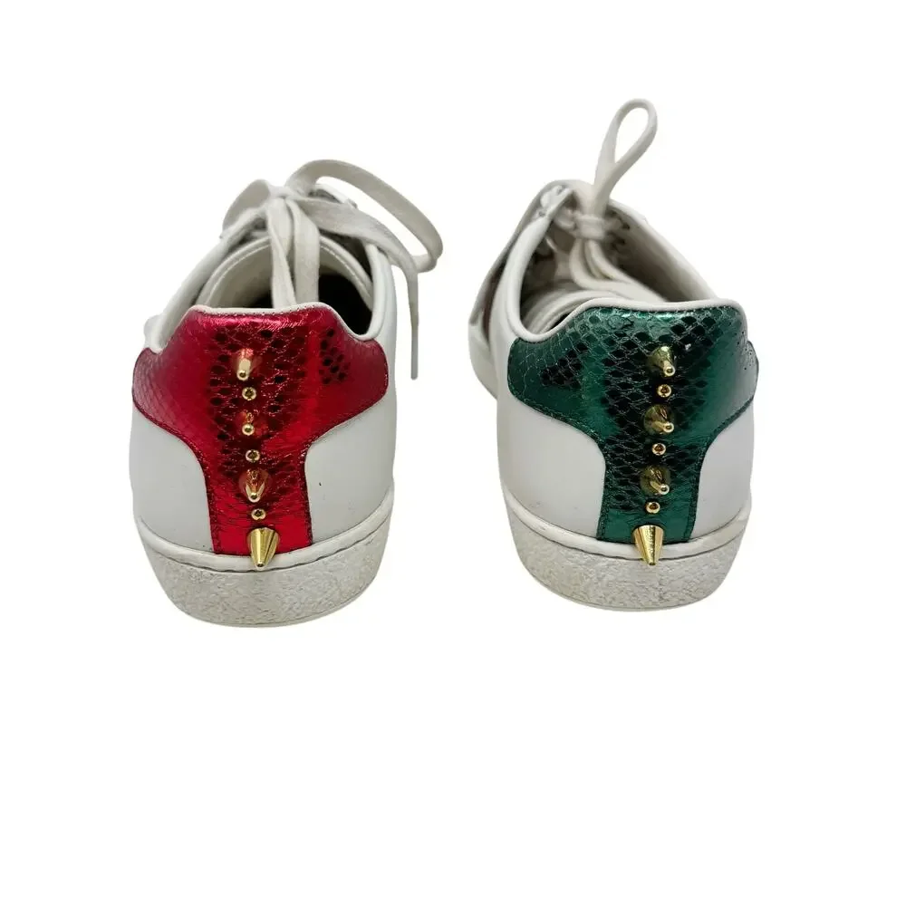 Gucci Ace Sneakers 37 White Leather Pearl Stud Web Stripe Spiked Heel - Picture 4 of 10